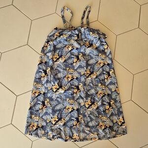 Patagonia organic cotton ruffle mini dress tropical bird print large